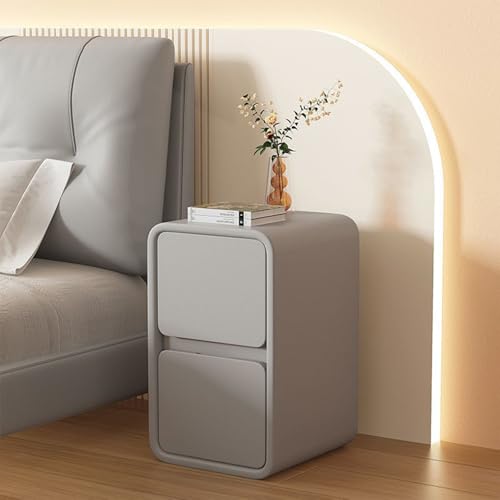 Moderner schmaler Nachttisch mit 2 Schubladen, vertikaler Nachttisch für Schlafzimmer und Wohnzimmer, kleiner Beistelltisch für begrenzten Platz (Hellgrau)