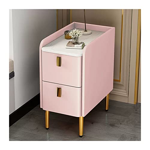 ZXLIHS Nachttisch Pink Narrow s Einzigartiger Nachttisch aus Pu-Leder mit 2 Schubladen und Beinen aus Edelstahl Holz-Beistelltisch Schlafzimmer-Aufbewahrung smöbel für Mädchen und Frauen Nachtschränke