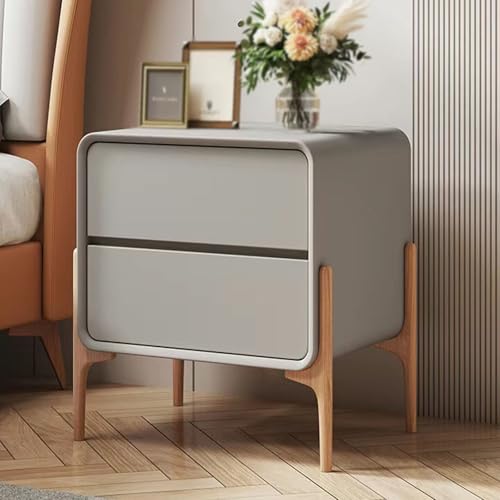 Minimalistischer Nachttisch aus Holz mit 2 Schubladen – Moderner Nachttisch aus Leder für Schlafzimmer und Hotel – Aufbewahrungsschrank mit hohen Beinen und großem Fassungsvermögen – Stilvol