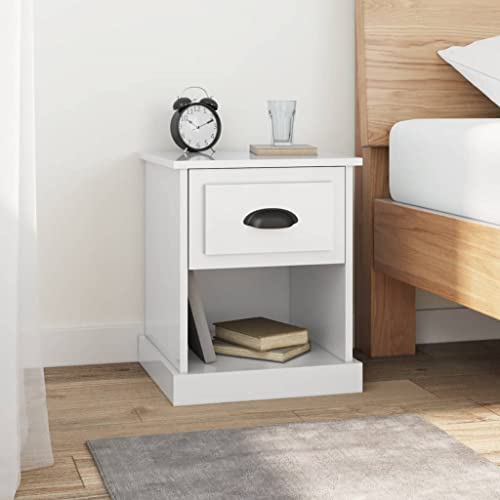 MOBCANT Nachttische 2 STK, Schränkchen Nachtkasten Nachtkästchen Beistelltisch Geeignet für Wohnstube Hotel Wohnung Schlafzimmer Hochglanz-Weiß 39x39x47,5 cm Holzwerkstoff