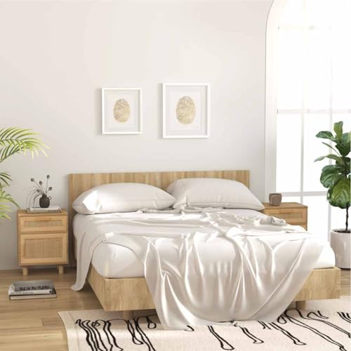 KATERYY Nachttische 2 STK. Braun Massivholz Kiefer und Natur-Rattan,Skandinavisc her Nachttisch mit Schublade und Fach aus langlebigem Material Schlafzimmer, Nachttische