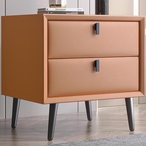 Moderner Leder-Nachttisch – Minimalistischer Beistelltisch aus Massivholz mit Schublade für Schlafzimmer & Wohnzimmer – Stilvolle Möbel für Heimdekoration Aufbewahrung