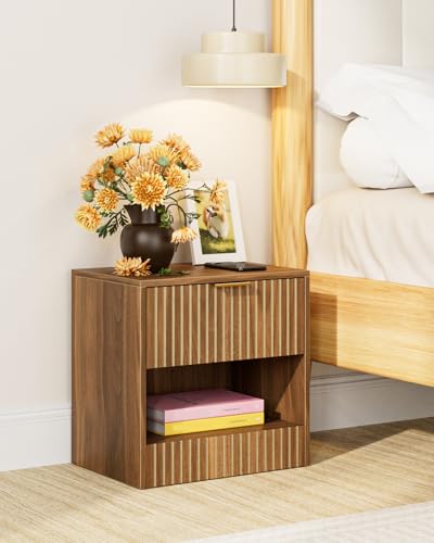Apetaccat Nachttisch, Kleiner Nachtschrank mit Schublade, Holz Nachttische für Kinder, Nachtkommode 39x39x28 cm, Beistelltisch für Schlafzimmer,Wohnzimmer,B üro,Walnuss