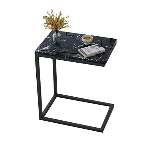 BCJMKDX Beistelltisch für Schlafzimmer, Nachttisch, kleiner Tisch, Marmorstruktur, gehärtetes Glas + Schmiedeeisen, Sofabeisen, Beistelltisch (50 x 30 x 60 cm)