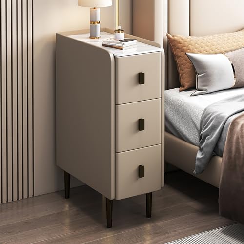 Schmaler Nachttisch für kleine Räume, schmaler Nachttisch mit PU-Leder-Finish und Metallbeinen, moderner Beistelltisch mit 2 Schubladen, Aufbewahrungsschrank für Schlafzimmer, Wohnzimmer (30 x 40 x 62