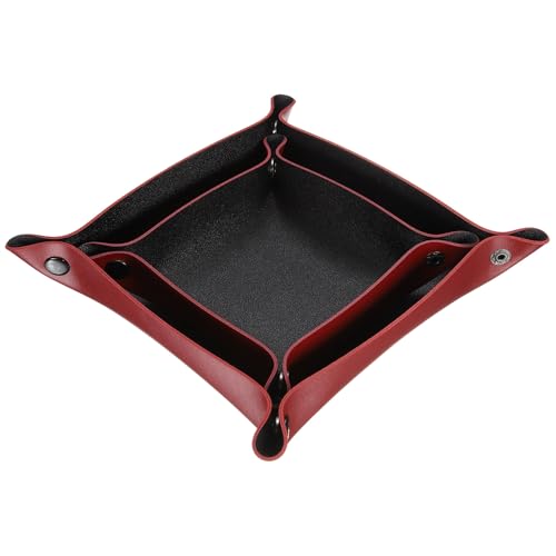 QUARKZMAN 2 Stück PU-Leder Ablage Unisex Faltbare Kleine Ablage Organizer Tragbare Nachttisch Nachttisch Ablage für Schlüssel Geldbörse Uhr Schmuck Würfel, Schwarz Rot
