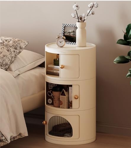 Runder Nachttisch mit Schublade – Cremefarbener Nachttisch Aufbewahrungsschrank, stilvolles und funktionales Nachttisch-Aufbewahrungsr egal