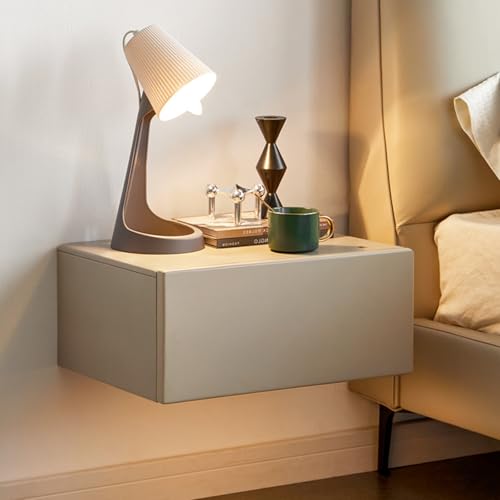 Nachttisch, schwebend mit Schublade, an der Wand montierter Nachttisch mit LED-Licht, hängende Nachttische aus natürlichem Massivholz, für Schlafzimmer, komplett montiert