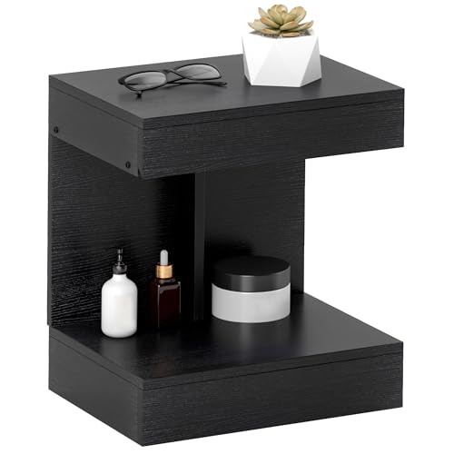 HOMCOM Nachttisch mit Schubladen, Beistelltisch, Nachtschrank mit Ablage, Nachtkommode für Schlafzimmer, Wohnzimmer, 40 x 30 x 46 cm, Schwarz