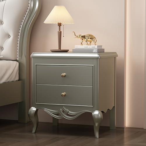 Moderner Nachttisch aus Holz, minimalistischer Nachttisch mit 2 Schubladen, keine Installation erforderlich, stilvolle Schlafzimmer- und Badezimmermöbel (Silber, 50 cm)