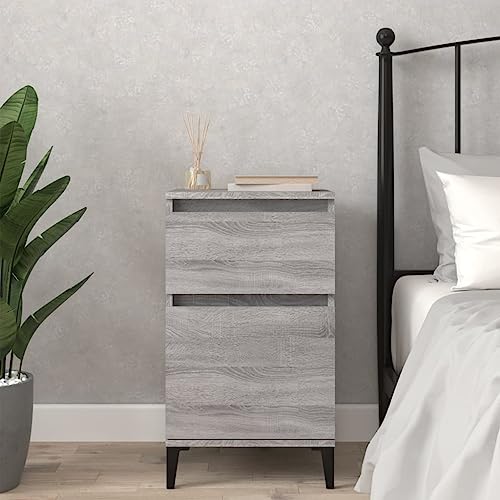 Youuihom Nachttisch Grau Sonoma 40x35x70 cm Moderner Nachttischschrank mit Stauraum aus Holzwerkstoff & Metall Langlebig & Stabil für Schlafzimmer und Wohnzimmer