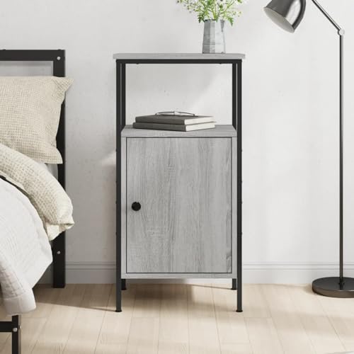 Fasba Nachttisch Grau Sonoma-Eiche 41x31x80 cm Holzwerkstoff, Beistelltisch mit viel Stauraum, Nachtschrank, Nachtkommode, Nachtkonsole