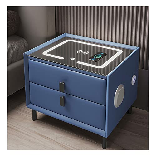 Smarter, moderner Nachttisch mit LED-Licht, kabelloses Laden, Finrprint Lock Lautsprecher & 2 Ders – Slish White Office Nachttisch für Schlafzimmer & Zuhause