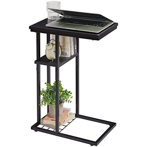 YMYNY Beistelltisch Kaffeetisch C-Form, Eleganter Kleiner Sofatisch, Industrie-Design, Sofatisch 40 X 26 X 61.5 cm, Wohnzimmertisch Schlafzimmer Wohnzimmer, Schwarz HST004B