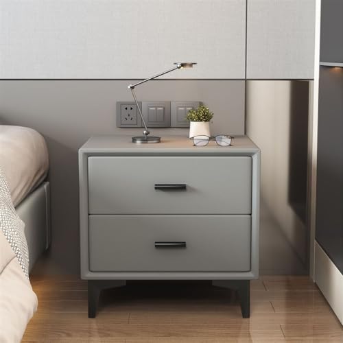 Generisch Moderner Nachttisch mit 2 Schubladen, Beistelltisch mit Beinen aus PU-Leder und Metallbeschlägen, Nachttisch for Wohnzimmer/Schlafzimmer(D ark Grey,50 * 40 * 45cm)