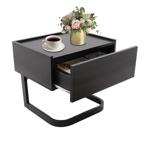 Sindipanda Moderner Nachttisch Schlafzimmer Beistelltisch Rectangle Nachttisch mit Schublade für Wohnzimmer, Büro, Schlafzimmer, 50 x 40 x 45 cm (schwarz Nussbaum Farbe)
