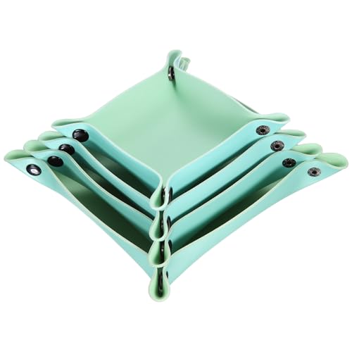 QUARKZMAN 4 Stück PU-Leder Ablagefach Unisex Faltbares Kleines Ablagefach Tragbares Eingangstisch Ablagefach Nachttisch Betttisch Ablagefach für Schlüssel Uhr Schmuck Würfel, Blau Grün