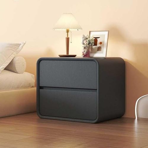 Moderner Nachttisch aus Massivholz mit 2 Schubladen, luxuriöser Beistelltisch aus der Mitte des Jahrhunderts für Schlafzimmer und Wohnzimmer, stilvolle Leder-Akzente, elegante
