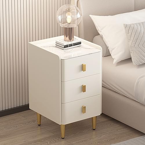 Nachttisch aus Holz mit ultra-schmalem Design, kleiner Schrank für Schlafzimmer, Aufbewahrung, Kunstleder, umwickelte Steinplatte, Schreibtisch, 25/30/35/40 cm, Breite 60 cm, cremefarben (40 x 40 x 60