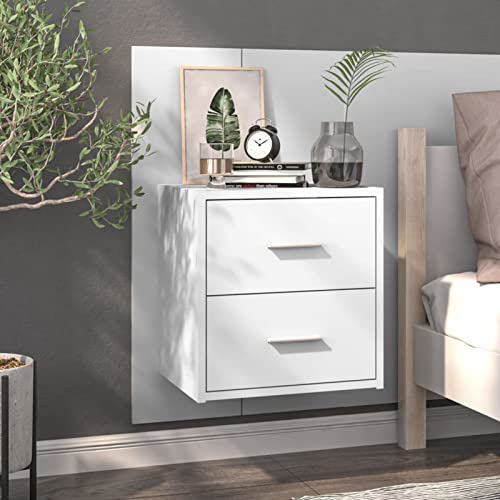 Snsowed Wand-Nachttisch, Nachtschrank, Nachtkästchen, Bedside Table, Nachtkommode, Nightstand, Nachttischschrank, Bedsidetable, Nachtkonsole, Hochglanz-Weiß Holzwerkstoff