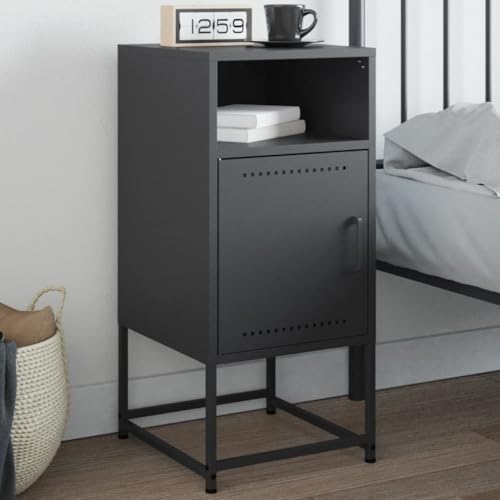 Iiaky Nachttisch Nachtschrank Bedside Table Beistellschrank Nightstand Nachttischschrank Anthrazit 36x39x78 cm Stahl