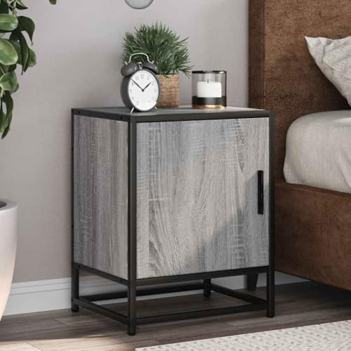 NIVVHOH Nachttische 2 STK, Nightstand Nachtschränkchen Nachtkästchen Nachtkommode Geeignet für Schlafzimmer Wohnzimmer Wohnung Hotel Grau Sonoma 40x31x50 cm Holzwerkstoff Metall