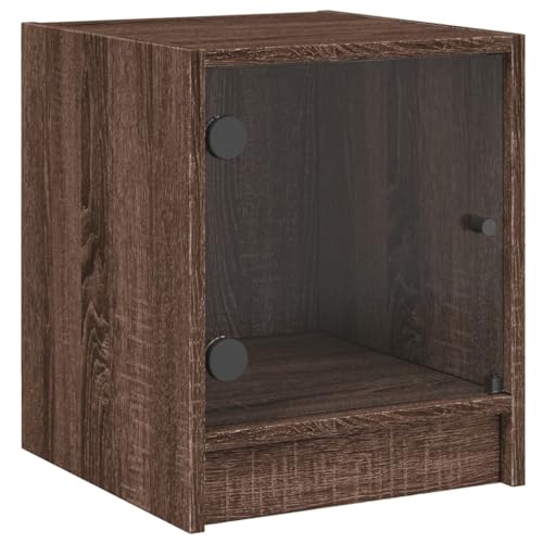 SXJEQOC Sofa Beistelltisch Bettschrank Nachtkasten Beistelltisch Schlafzimmer - Nachttisch mit Glastür Braun Eichen-Optik 35x37x42 cm für Balkon Flur Wohnzimmer Schlafzimmer