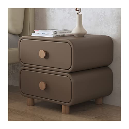  Holz Nachttische 2 Schubladen, Kaffee, Kunstleder,, Beistelltisch Holzfuß, moderner Stil for Schlafzimmer Aufbewahrung smöbel, 19,6 Zoll H Bedside table ( Size : L