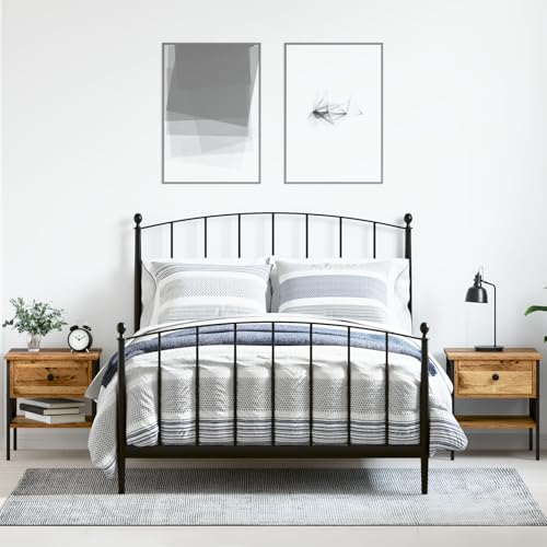 ROMHZKS Rustikale Nachttische im Set von 2 mit Schublade und Regal, Altholz-Optik und mattschwarze Akzente für modernen Landhausstil und praktischen Stauraum im Schlafzimmer