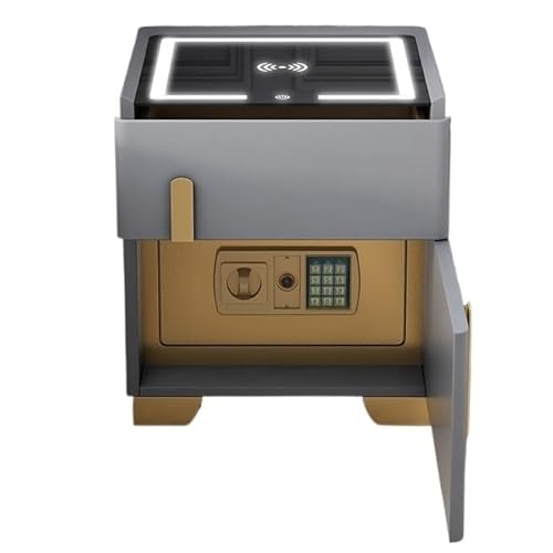 Intelligenter Nachttisch mit Ladestation, leichter, luxuriöser, moderner Safe, einfacher Nachttisch mit Licht, Nachttisch aus Leder mit Schublade (Silber, 15,7 * 15,7 * 19,7 Zoll) (Silber 13