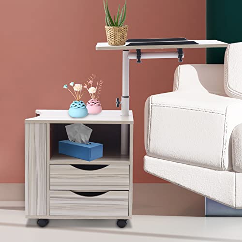Shiyinge Nachttisch Funktioneller Drehbarer Verstellbarem Mobil Schlafzimmer Nachtkommode KäStche Offenem MöBel Kaffee Tisch Kommode Hubtisch Holz Laptoptisch Mit Rollen Schubladen