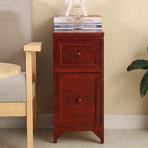 Schmaler Nachttisch mit 2 Schubladen, Walnussholz, kleiner Beistelltisch für Schlafzimmer, kompakter Nachttisch (20 cm) – perfekt für begrenzte Räume