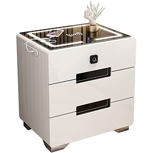 ASumPio Intelligenter Nachttisch Mit Kabellosem Ladegerät Und Fingerabdruckschloss, Nachttischschrank Mit 3 Modi, Led-Beleuchtung, Schlafzimmer-Beistelltisc h Mit Lauts,L40Cm*W40Cm*H56Cm