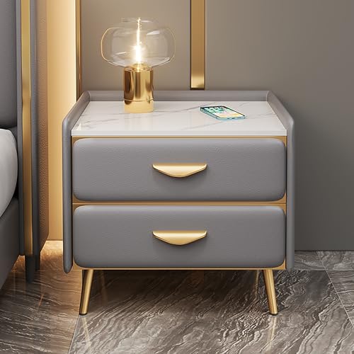Schmale Kommode für Schlafzimmer, kleiner Nachttisch mit 2 Schubladen, vielseitiger Beistelltisch für Wohnzimmer & Schlafzimmer, stilvoller Couchtisch in Dunkelgrau (50x)