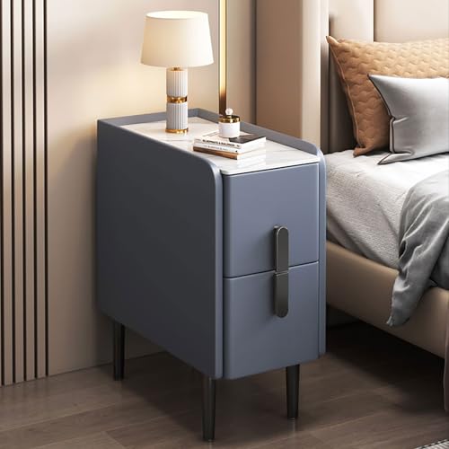Moderner 2 Schubladen, gepolsterter, komplett montiert, kleiner Beistelltisch für Schlafsäle und kleine Räume, Blau (30 cm)