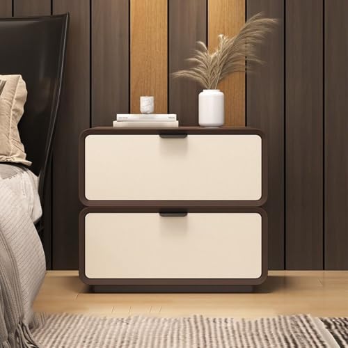 Moderner Nachttisch mit 2 Schubladen, multifunktionaler Nachttisch aus braunem Kunstleder und Holz, stilvoller kleiner Akzenttisch für Schlafzimmer, eleganter Nachttisch