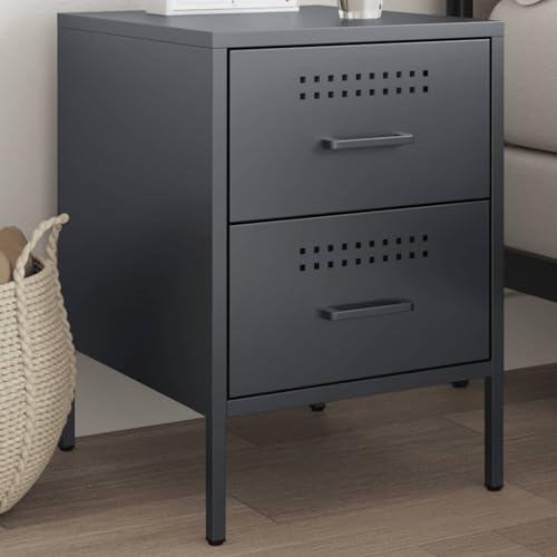 Xichuzi Nachttisch Anthrazit 36x39x50,5 cm Stahl, Nachtschrank, Nachtkästchen, Bedside Table, Nachtkommode, Nightstand, Nachttischschrank, Nachtkonsole - 842926