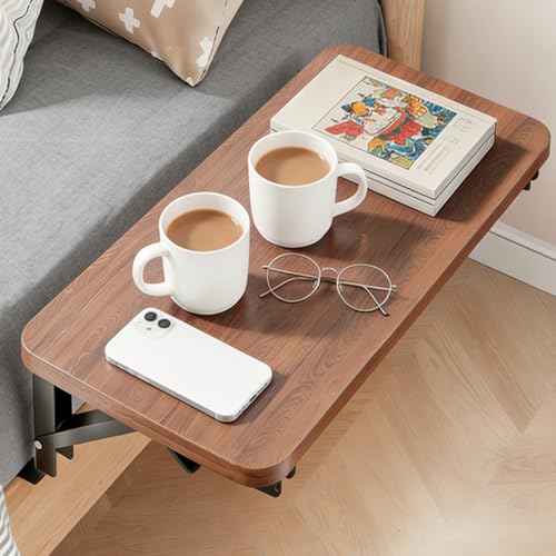 MIUUIPI Bettablage zum Einhängen, Faltbarer Nachttisch, Clip-On-Nachttisch für Etagenbett und Obere Bett, Betttablett Schwebend, Nachttischregal Studentenwohnheim Essentials 30x20cm (Nussbaum)