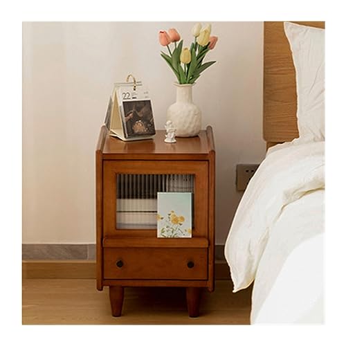 Nachttisch, Vintage-Nachttisch, Schlafzimmer, minimalistischer Lagerschrank, für Zuhause, Kleiner Nachttisch, Lagerschrank, Massivholz mit Glastür, Nachttischmöbel, Nachttisch (Größe: L) ()