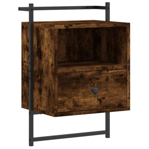 Eleganz Nachttisch aus Räuchereiche 40x30x61 cm | Holzwerkstoff & Metall | Modern & Langlebig | Ideal für kleine Wohnungen & Schlafzimmer