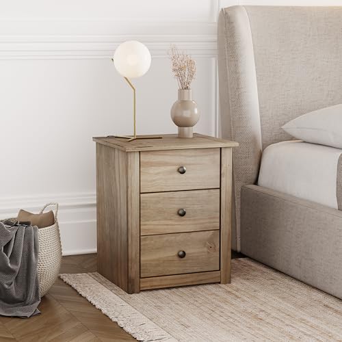 Vida Designs Corona Nachtschrank mit 3 Schubladen Nachttisch Kommode Komfort Pinie Massivholz, Braun