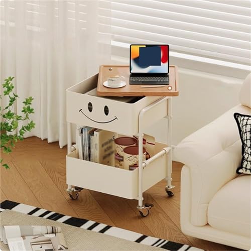 Rollbarer Beistelltisch aus Metall mit Stauraum, mobiler doppelschichtiger kreativer Beistelltisch, Nachttisch für den platzsparenden Balkon zu Hause