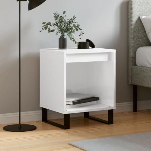 Youuihom Nachttisch Hochglanz-Weiß 40x35x50 cm Holzwerkstoff Nachttisch Modern Nachttische Badschrank Schmal Nachtkästchen für Schlafzimmer Wohnzimmer Bad Jugendzimmer