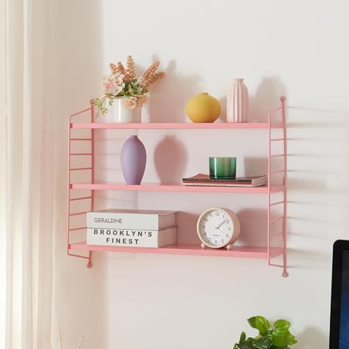 [en.casa] Modulares Wandregal Strängnäs Metallregal Rosa Hängeregal mit 3 Regalböden Badregal Küchenwandregal Wandablage Wohnzimmer