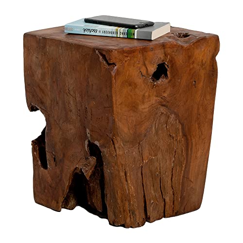 LEBENSwohnART Beistelltisch Hocker Heavy Stool Teak Handmade Naturform massiv eckig