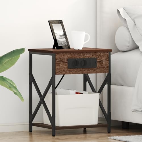 Homgoday Nachttisch 2 pcs Braune Eiche 41 x 31 x 51 cm Holzwerkstoff Nightstand Model859514