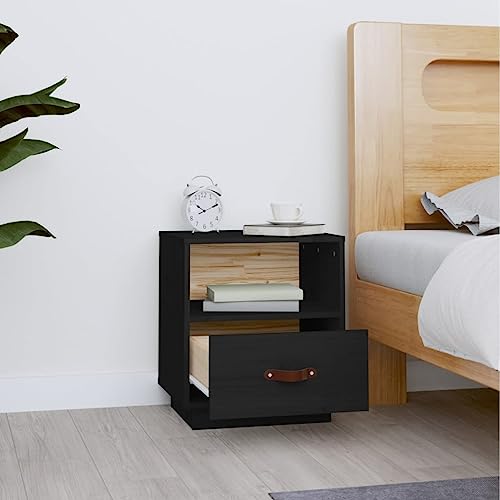 HEFZGDB Nachttisch Schwarz 40x34x45 cm Massivholz Kiefer Coffee Table Nachttische Nachtkästchen Nachttischschrank für Schlafzimmer Wohnzimmer Gästezimmer Hotel
