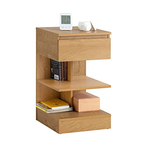 SoBuy FBT49-N Beistelltisch Nachttisch Nachtschrank Kommode mit 1 Schublade und 3 Ablagen Natur BHT ca. 39x65x39cm