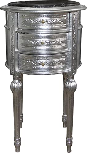 Casa Padrino Barock Kommode/Beistelltisch Silber mit schwarzer Marmorplatte Höhe 72 cm, Durchmesser 41 cm - Nachttisch Konsole