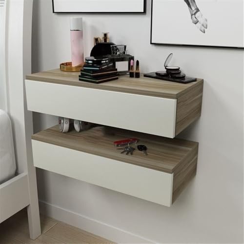 Nachttisch, schwebender Nachttisch, 2er-Set, Wandmontage, Nachttisch mit Schubladen, schwebender Beistelltisch aus Holz, für Schlafzimmer, Wohnzimmer (Beige, 60 cm)
